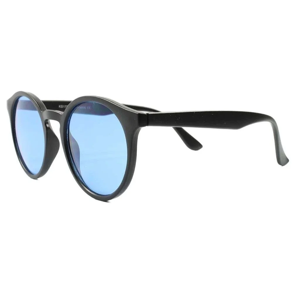 Classic Retro Old Fashioned Hippy Mens Womens Black Blue Lens Round Sunglasses